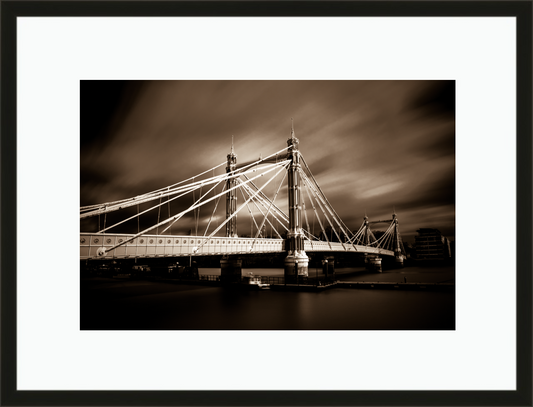 Framed and mounted photograph of Albert Bridge on the river Thames in South West London