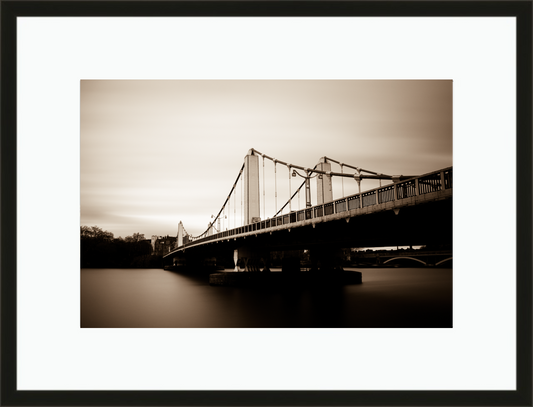 Framed and mounted photograph of Chelsea Bridge on the river Thames in South West London