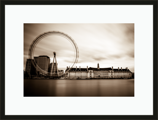 Framed and mounted photograph of London Eye & County Hall on the river Thames in central London