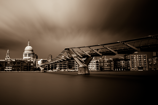 Photograph of Millennium Bridge and St Pauls Cathedral on the river Thames in the city of London