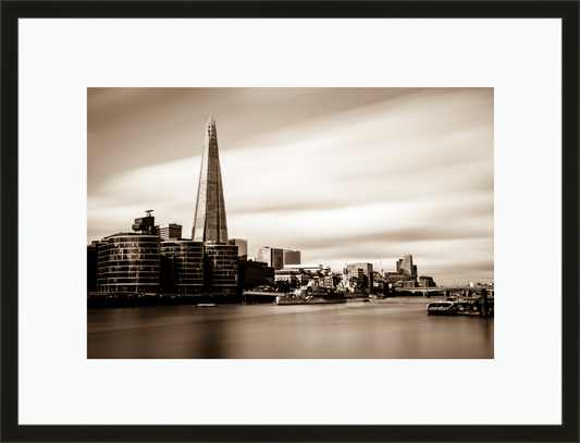 Framed and mounted photograph of The Shard on the river Thames in London