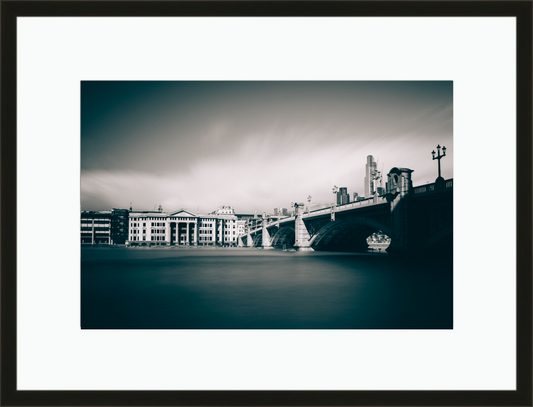 Framed and mounted photograph of Southwark Bridge on the river Thames in South West London