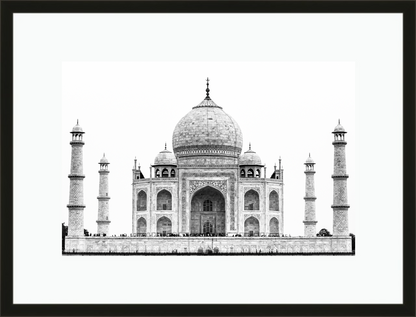 Framed and mounted black and white photograph of the Taj Mahal in Agra